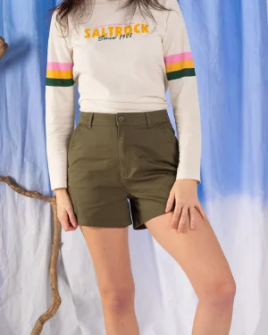 Cara - Womens Mid Rise Chino Shorts - Green
